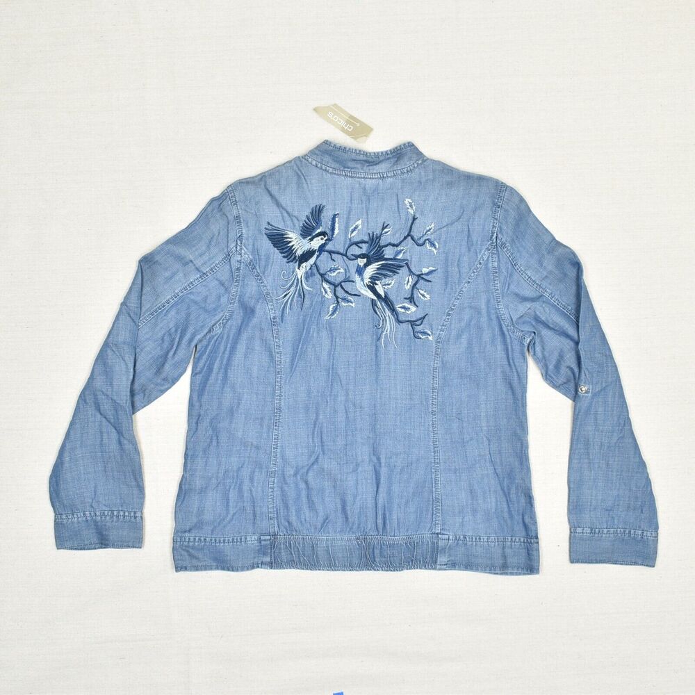 Chico's Blue Embroidered Denim Jacket